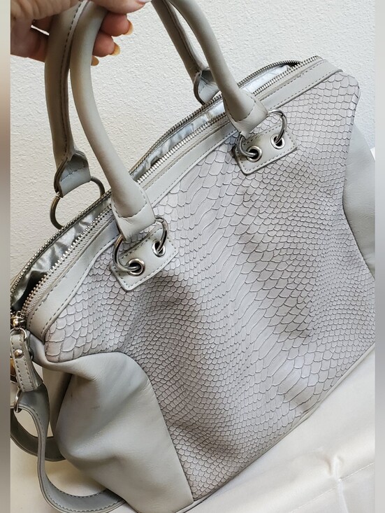 Handbags - Women's Gray Textured Satchel Handbag - Elegant Everyday Tote